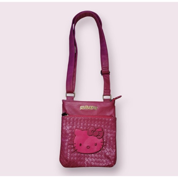 Sanrio Hello Kitty Red Weaved Crossbody Shoulder Bag Zipper Gold Hardware - Picture 1 of 4
